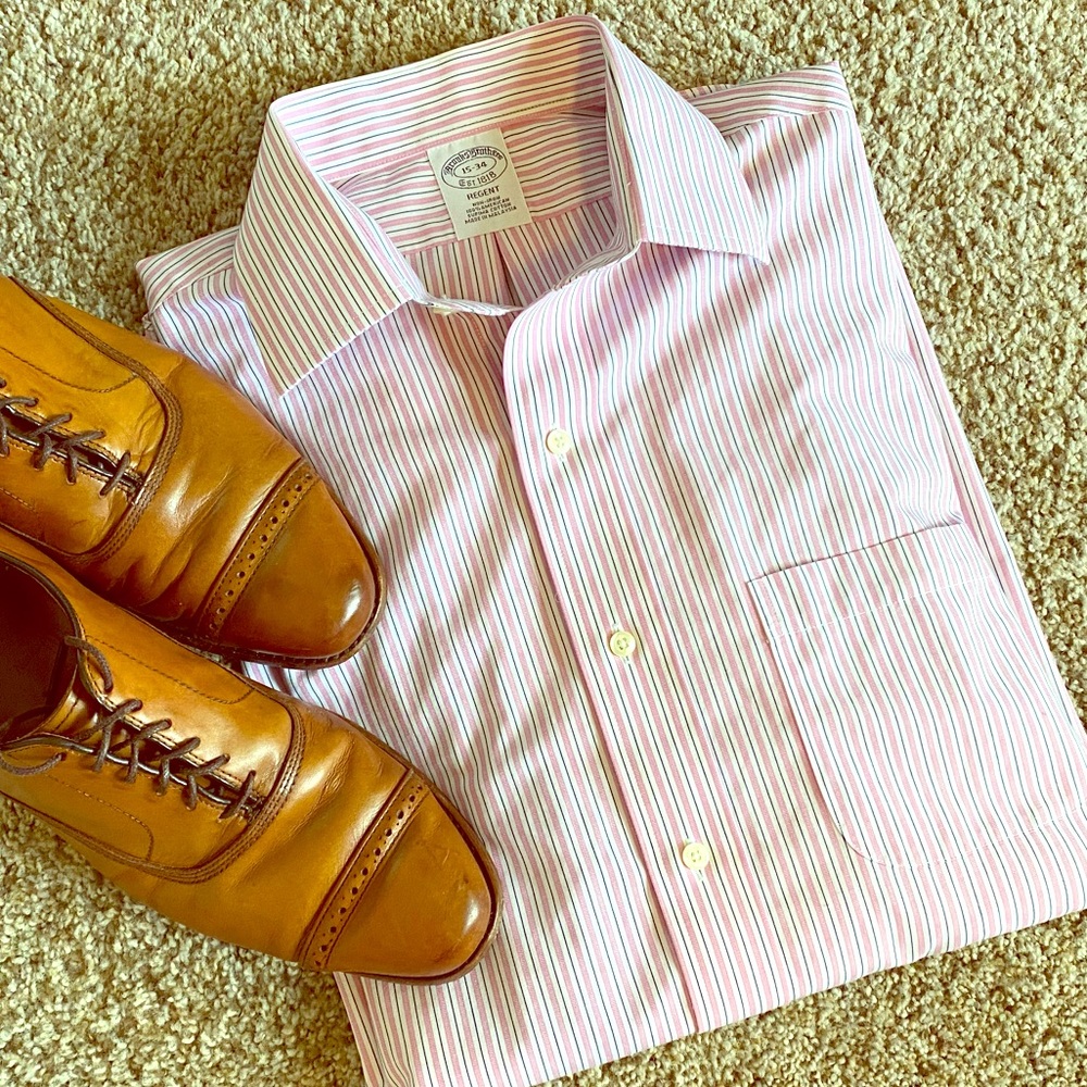 Brooks Brothers Regent Non Iron Pink Navy Stripe